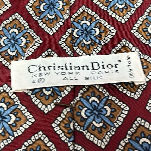 Vintage Christian Dior All Silk Geometric Print Mens Tie Necktie New York Paris - Picture 4 of 5